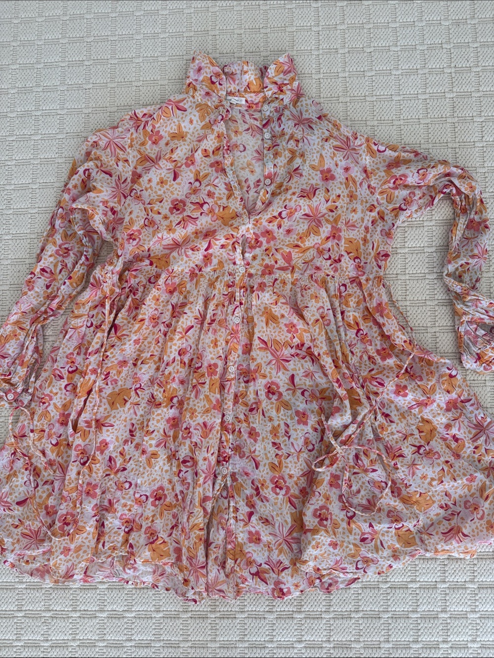 Poupette St. Barth Pink and Orange Floral Gauze Blouse